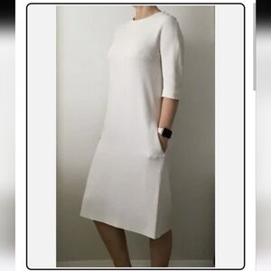 MaxMara Cream Midi Dress, Crepe and Silk,  Size 8 US